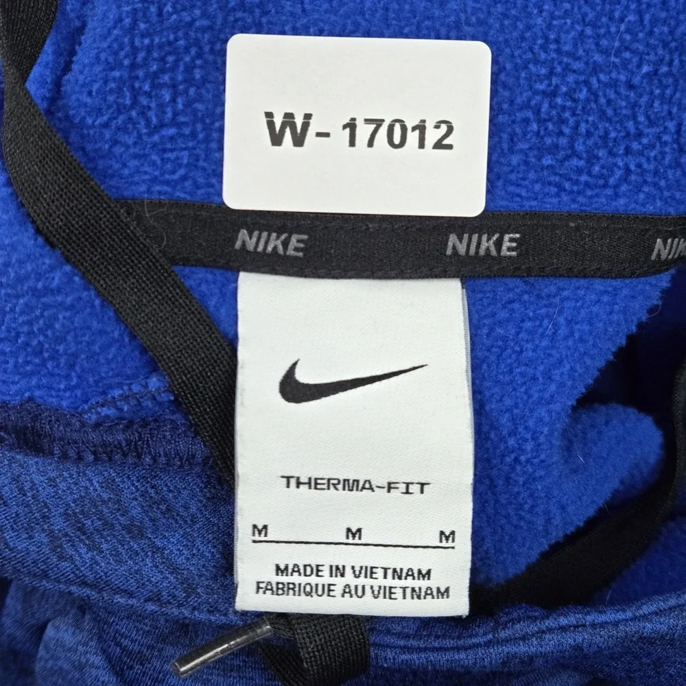 Nike Men Hoodie M Blue Therma Fit Big Swoosh Logo Fleece Drawstring Pullover